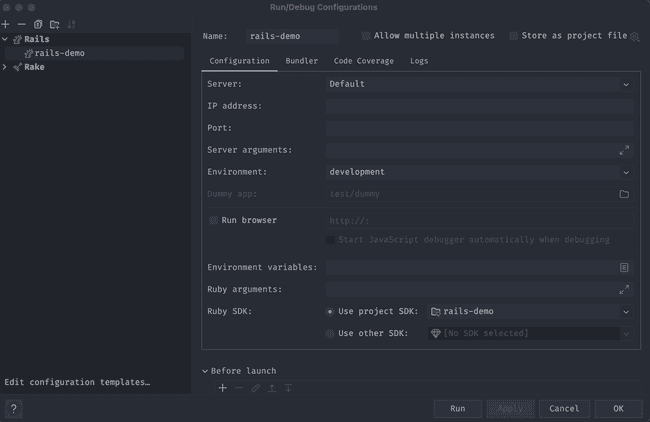 RubyMine Configurations